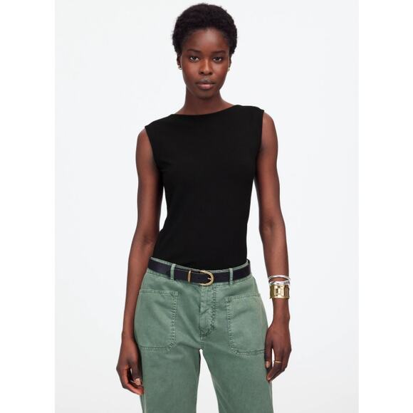 Madewell Women's Low Back Tee Cap Sleeve Top Cotton Stretch Black Medium NEW - Picture 2 of 9